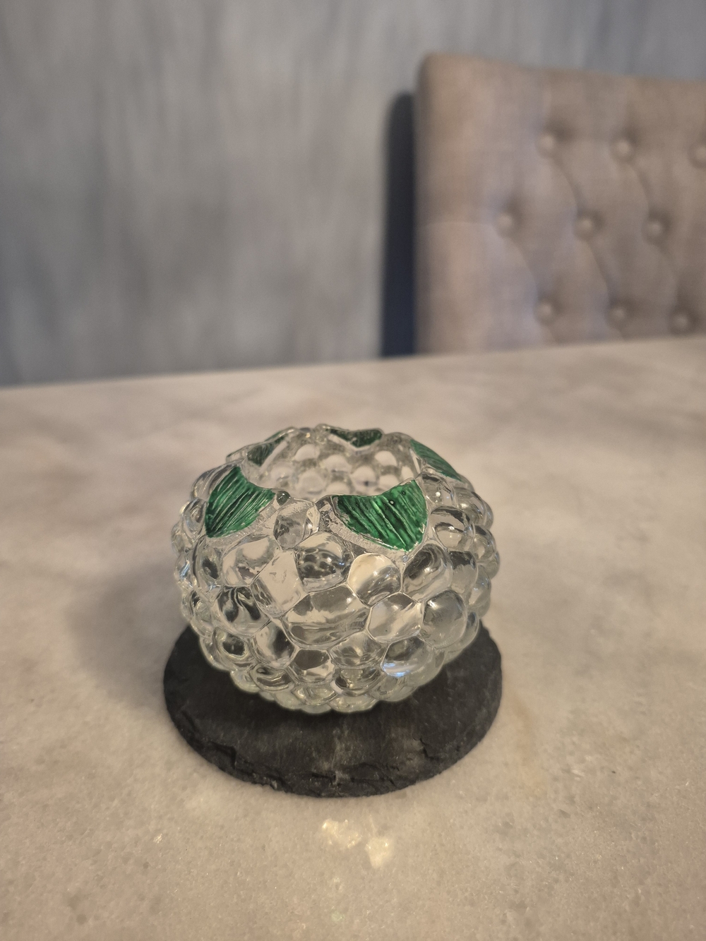 Clear Bubble Votive with Green Accents
